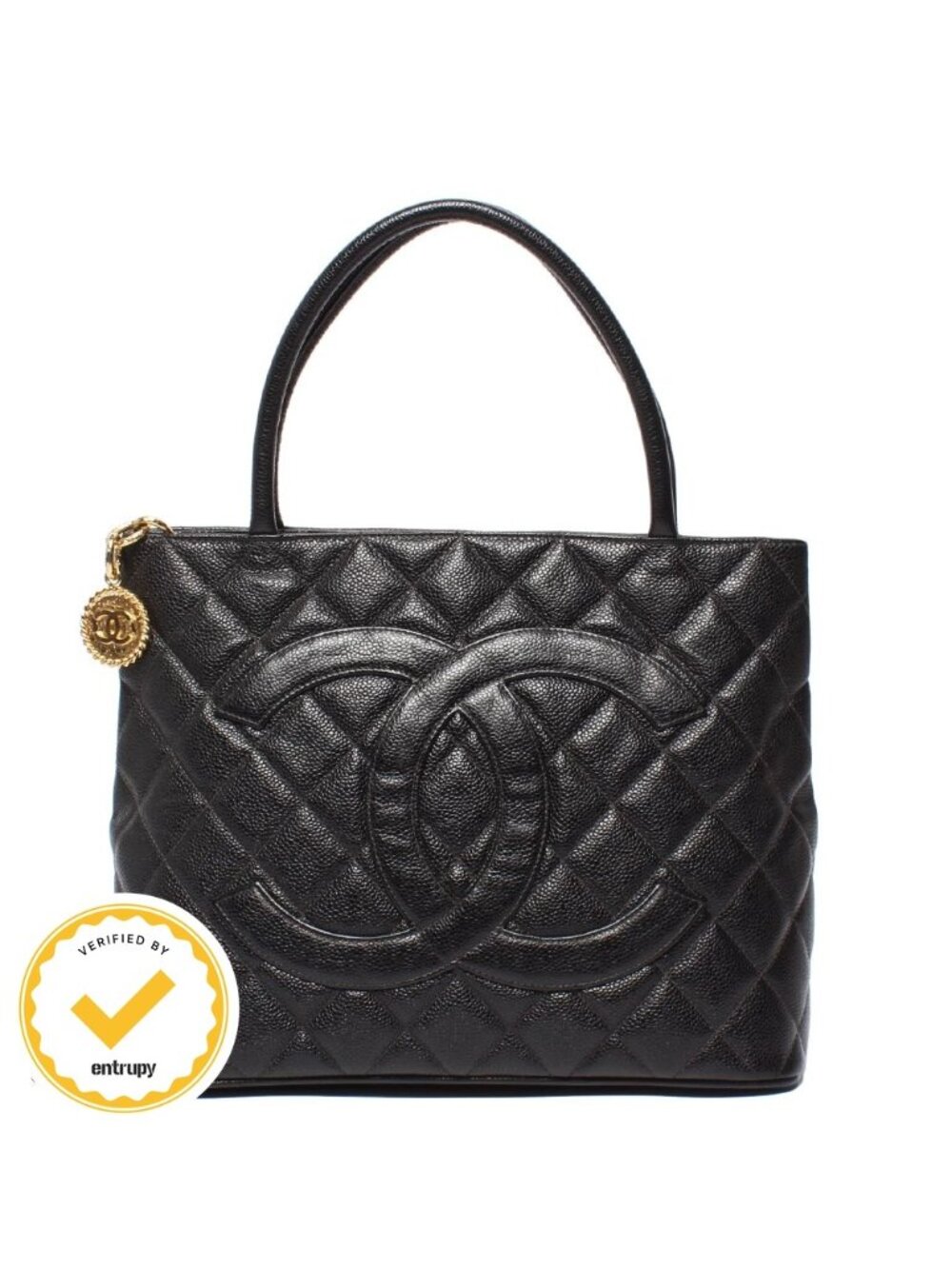 Chanel Tote Bag Gold Quilted Caviar Leather